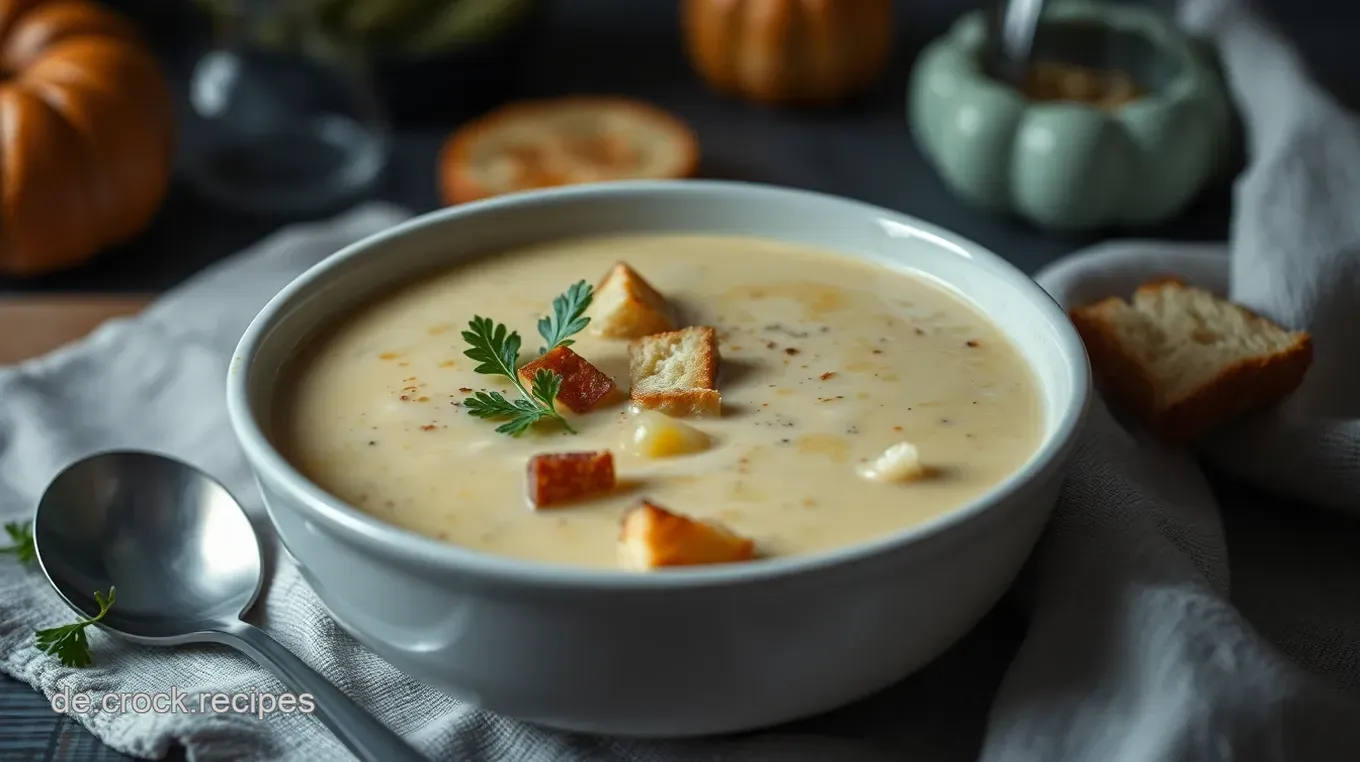 Cremige Blumenkohlsuppe mit Muskatnuss und knusprigen Croutons Cremige Blumenkohlsuppe mit Muskatnuss und Croutons