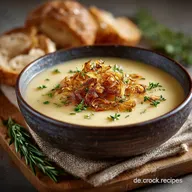 Klassische ZwiebelKartoffelsuppe mit karamellisierten Zwiebeln