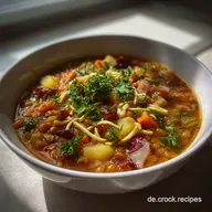 Bunte Gem&uuml;sesuppe mit roten Linsen und Nudeln