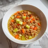 Kritharaki Suppe Vegan mit veganem Hack