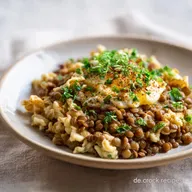 Linsen mit Sp&auml;tzlen Rezept mit Saitenw&uuml;rstle