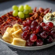 Silvester Charcuterie Board lifeisfullofgoodies mit K&auml;se und Weintrauben: Festlich