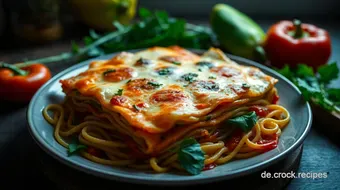Leckere vegetarische Lasagne mit Ricotta und frischem Gemüse recipe card