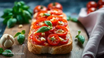 Einfach köstliche Bruschetta mit Tomaten und Basilikum zubereiten recipe card