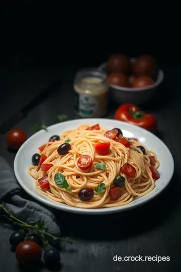Erfrischender Spaghettisalat mit buntem Gemüse und würzigen Kräutern presentation