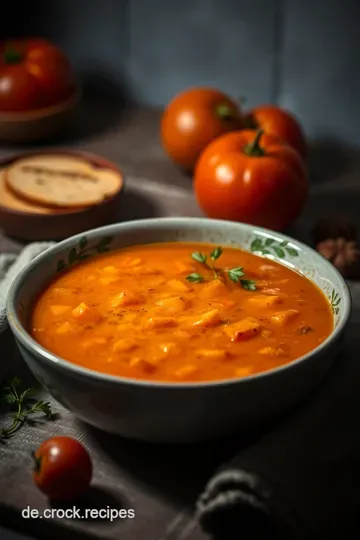 Hausgemachte Tomatensuppe mit frischen Kräutern und Basilikum presentation