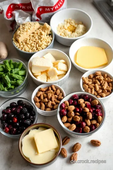 Knusprige Müsliriegel mit Trockenfrüchten und Nüssen ingredients