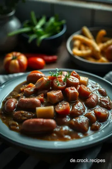 Köstliches Wurstgulasch mit Bratwurst & Paprika presentation