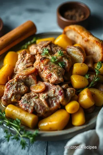Zart geschmorter Schmorbraten mit Wurzelgemüse und Rotwein presentation