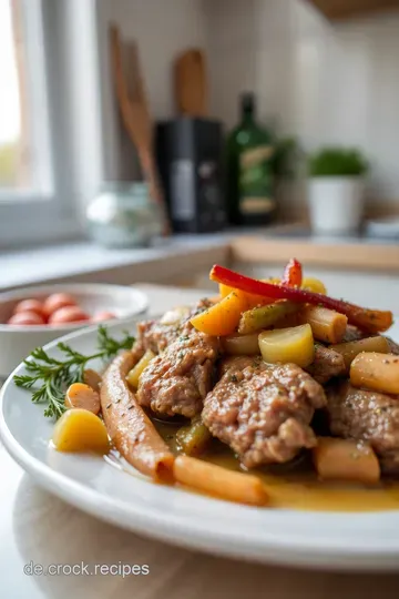 Zart geschmorter Schmorbraten mit Wurzelgemüse und Rotwein steps