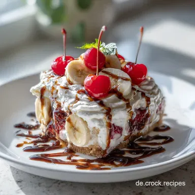 Banana Split Dessert Mmmhhhh: Cremiger Schichtspa&szlig; Rezeptkarte