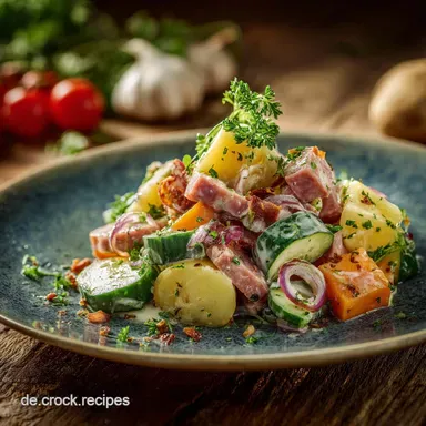 Authentischer Berliner Wurstsalat DDR Rezept mit klarer Vinaigrette Rezeptkarte