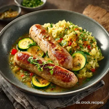Bratwurstkl&ouml;&szlig;chen mit Zucchini und Reis Schnelles Familienrezept in 45 Min. Rezeptkarte
