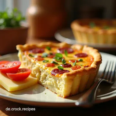 Herzhaftes Clarks Quiche Rezept Rustikal mit Speck Zwiebeln und K&auml;se Rezeptkarte