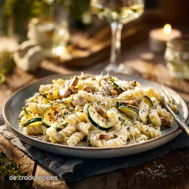 Cremige Pasta mit Zucchini und Pfifferlingen: Goldene Herbstk&uuml;che Rezeptkarte