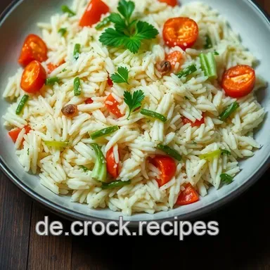 Einfacher Dampfreis mit duftendem Gemüse und frischen Kräutern Rezeptkarte