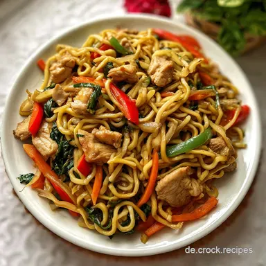 Gebratene Nudeln H&auml;hnchen f&uuml;r 4 Portionen Rezeptkarte