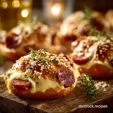 Br&ouml;tchen Wienerle mit K&auml;se und Senf Deftige Party Snacks aus dem Ofen Rezeptkarte