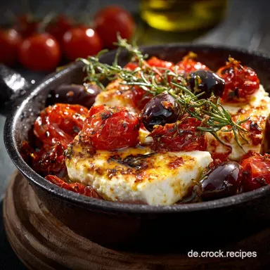 Cremiger Gegrillter Feta mit Tomaten Oliven Das Narrensichere P&auml;ckchen Rezeptkarte