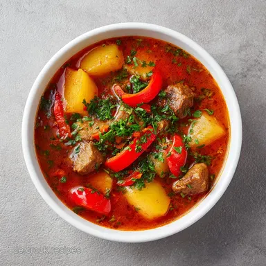 Gulaschsuppe mit Kartoffeln und Paprika f&uuml;r 10 Personen