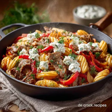 Gyros Paprika Schupfnudeln: Knusprige Pfanne mit cremiger Feta-Sauce Rezeptkarte