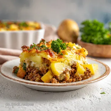 Kartoffel-Hack-Auflauf: Herzhafter Auflauf mit K&auml;se f&uuml;r 4 Personen Rezeptkarte