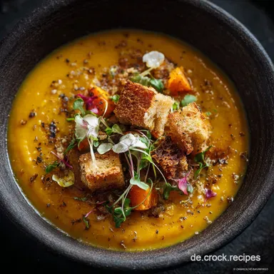 K&uuml;rbiscremesuppe mit Hack und ger&ouml;stetem K&uuml;rbis: Das herzhafte Herbstgericht Rezeptkarte