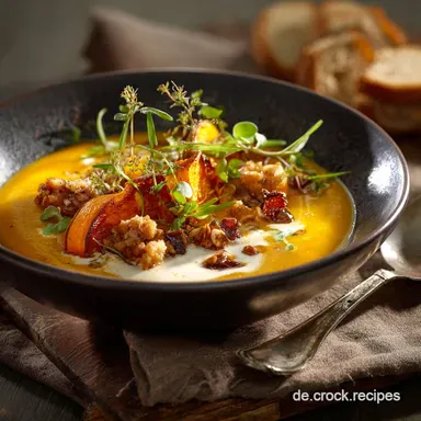 K&uuml;rbiscremesuppe mit Hack und ger&ouml;stetem K&uuml;rbis: Das herzhafte Herbstgericht