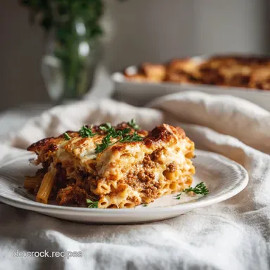Nudelauflauf mit Hackfleisch f&uuml;r 4 Portionen mit K&auml;sekruste Rezeptkarte