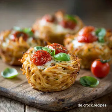 NudelMuffins TomateMozzarella: Herzhafte Muffins, fertig in 40 Minuten Rezeptkarte