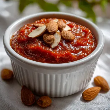 Paprika Tomaten Aufstrich mit Mandeln: Rauchig-S&uuml;&szlig;er Umami-Dip Rezeptkarte