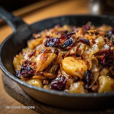 Mein schnelles One Pot Rotkohl Gericht Z&uuml;nftige Pfanne mit Kartoffeln Speck Rezeptkarte