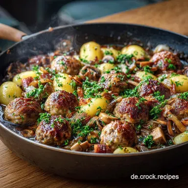 Schupfnudelpfanne mit Bratwurstkl&ouml;&szlig;chen und Gem&uuml;se: Deftiges One Pan Rezept