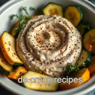 Leckerer schwarzer Sesam-Dip mit geröstetem Gemüse für jede Gelegenheit Rezeptkarte