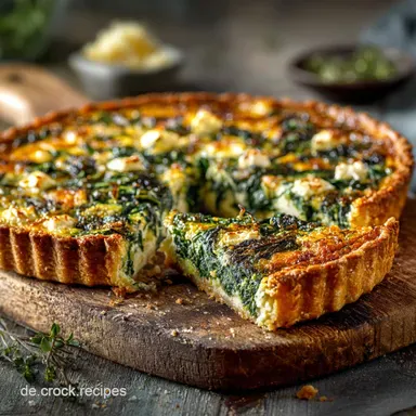 Herzhafte SpinatQuiche mit Feta Knuspriger Boden f&uuml;rs Abendessen Rezeptkarte