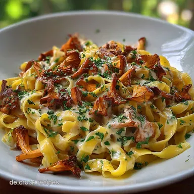 Pasta mit Pfifferlingen: Goldene Tagliatelle in leichter Rahmsauce Rezeptkarte