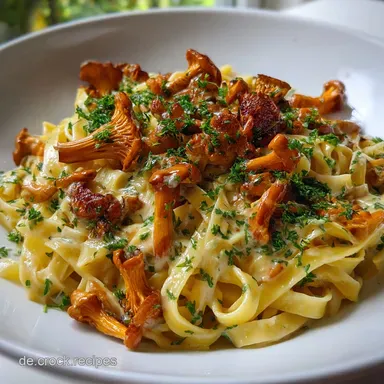 Pasta mit Pfifferlingen: Goldene Tagliatelle in leichter Rahmsauce