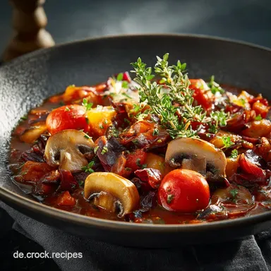 TomatenChampignonGulasch mit Rotkohl: Herzhaftes Pilzgl&uuml;ck Rezeptkarte