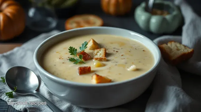 Cremige Blumenkohlsuppe mit Muskatnuss und Croutons