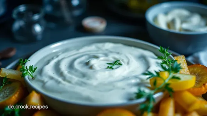 Deftige Sauerrahm-Dip mit Kräutern und Knoblauch
