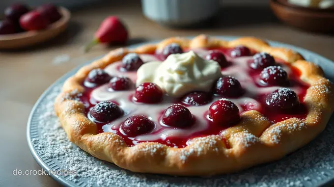 Pfannkuchen mit Himbeerfüllung und Vanillesauce