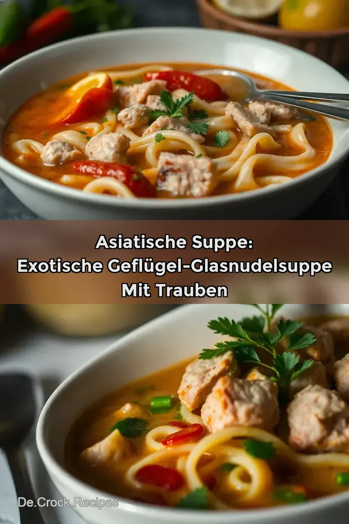 Asiatische Suppe: Exotische Geflügel-Glasnudelsuppe mit Trauben