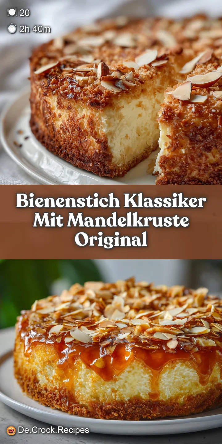 Close-up of the textured almond crust topping a luscious cream-filled cake. Rich golden hues and airy cream invite a delic...