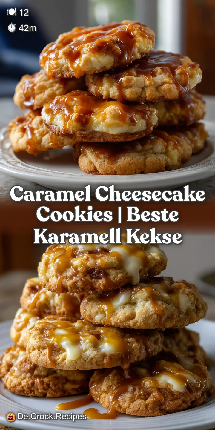 Close-up of a caramel cheesecake cookie, revealing its rich caramel swirls and a smooth, creamy cheesecake filling. Looks ...