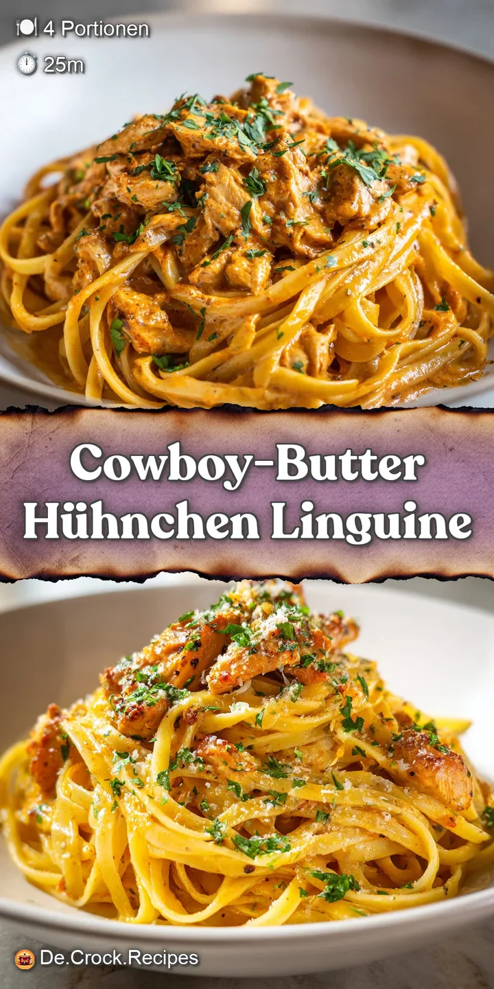 Close-up of buttery linguine with tender chicken, flecked with colorful herbs and hints of red pepper flakes.