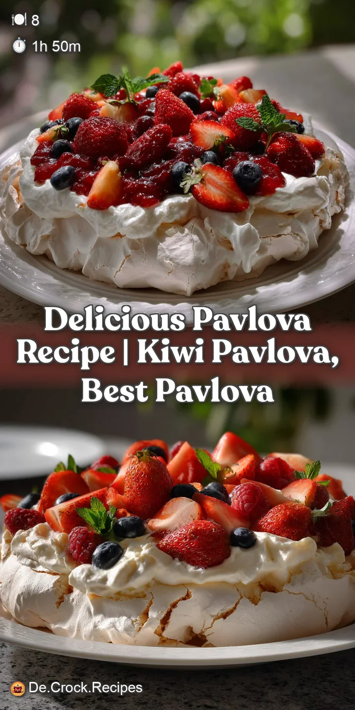 Close-up of a pavlova slice, revealing the airy meringue, rich cream, and juicy strawberries, inviting the viewer with its...
