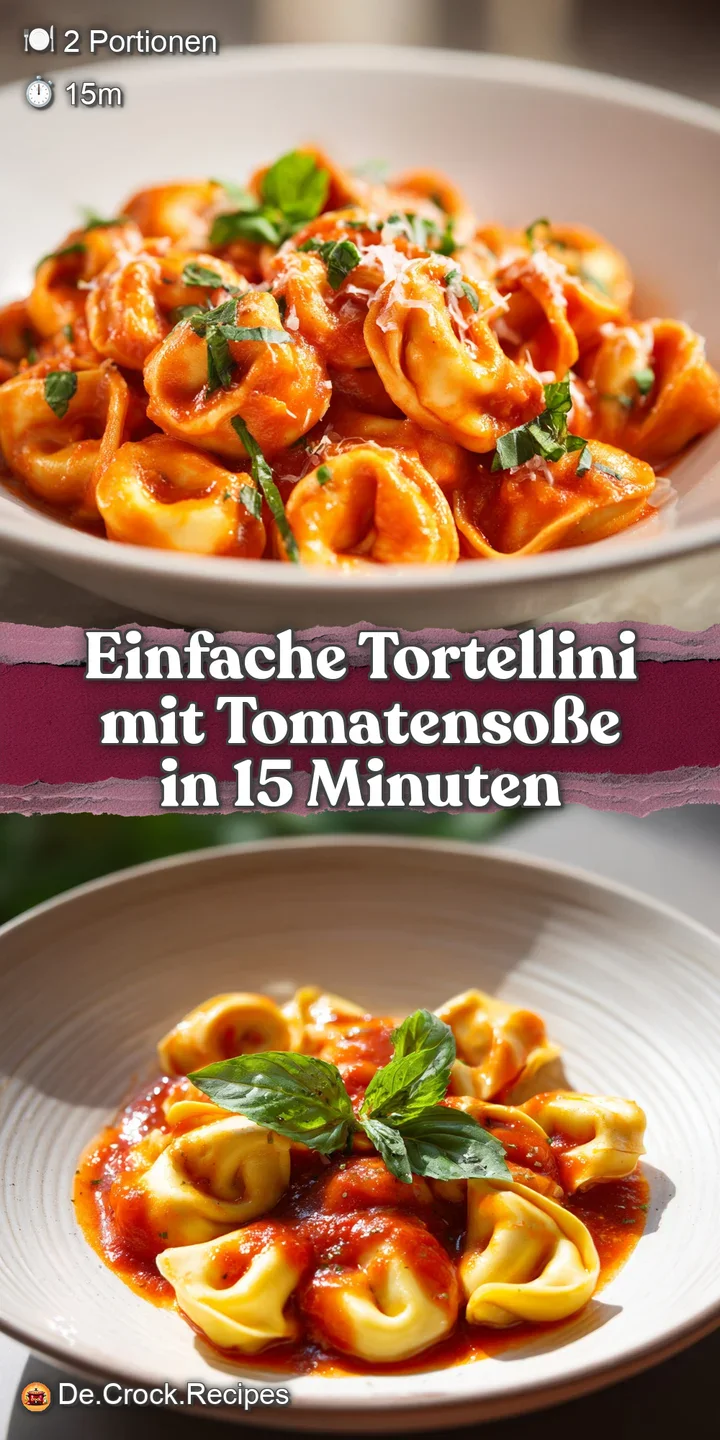 Close-up showcasing the vibrant, glossy tomato sauce clinging to tender tortellini, with flecks of herbs suggesting freshn...