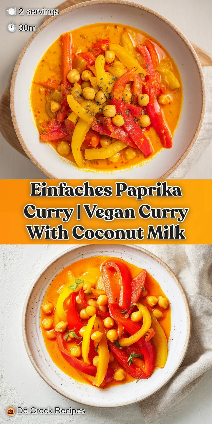 Detailreiche Nahaufnahme von gl&auml;nzenden Paprikast&uuml;cken in einer samtigen, hellgelben Kokosmilchsauce mit Kr&auml;utern.