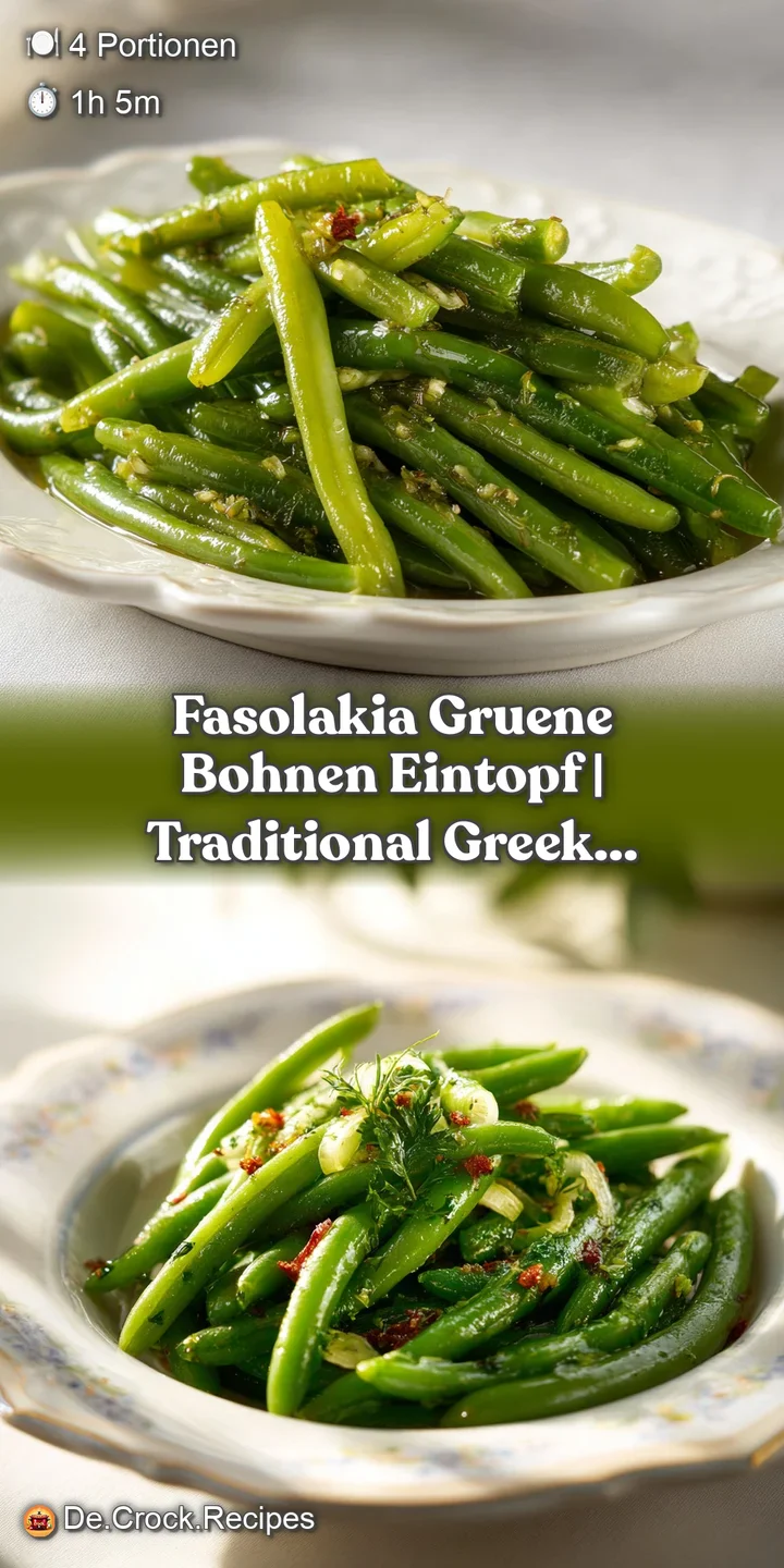 Close-up of bright green beans with a velvety tomato sauce, highlighting the fresh herb garnish.