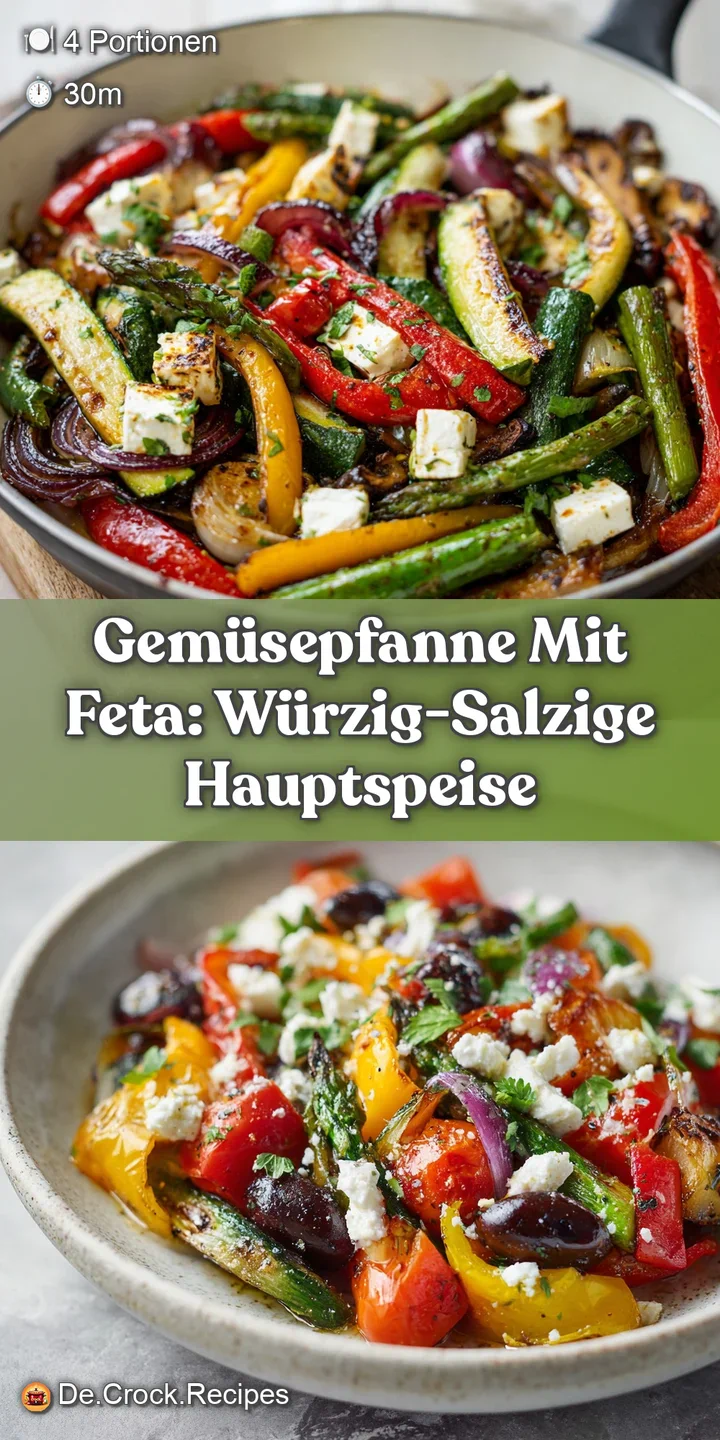 Close-up: Sizzling Gem&uuml;sepfanne, feta melting into the warm vegetables. You can almost smell the fresh herbs and spices.